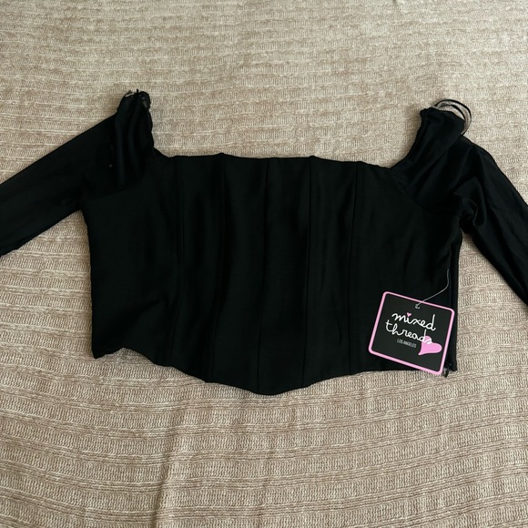 Mixed Threads Black Corset Crop Top Sz Large - Picture 3 of 10